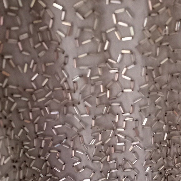 Georgous floor length entirely beaded silver gown... slight stained armpits... - Picture 2 of 6